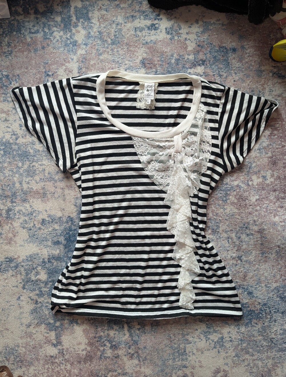 Lily Bleu Striped Top w/Lace Bow